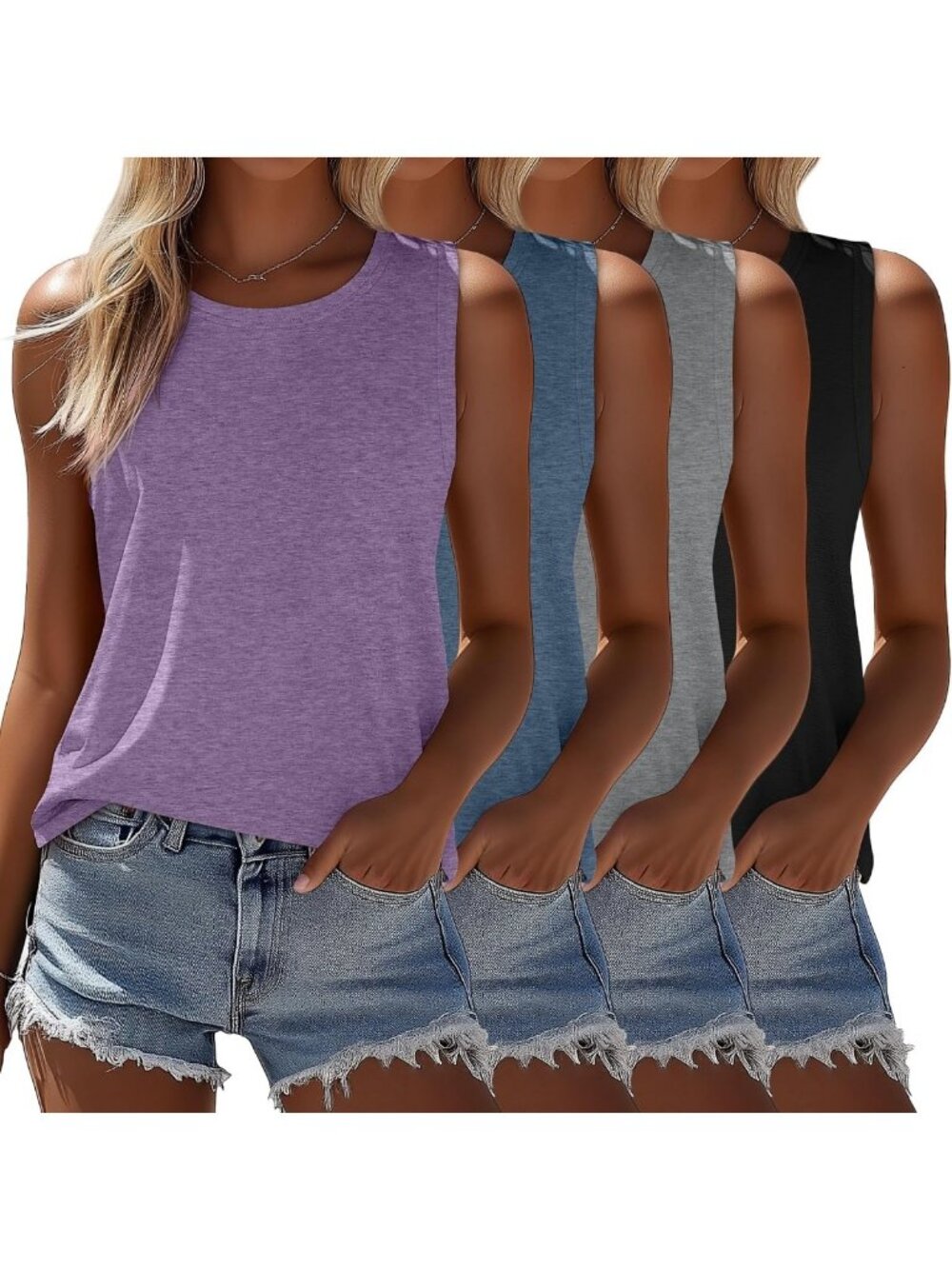 4 Pack Women's Sleeveless Loose Fit Tops - Casual, Lightweight, Versatile Styles